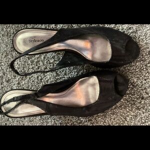 Black  suede look sling back heels